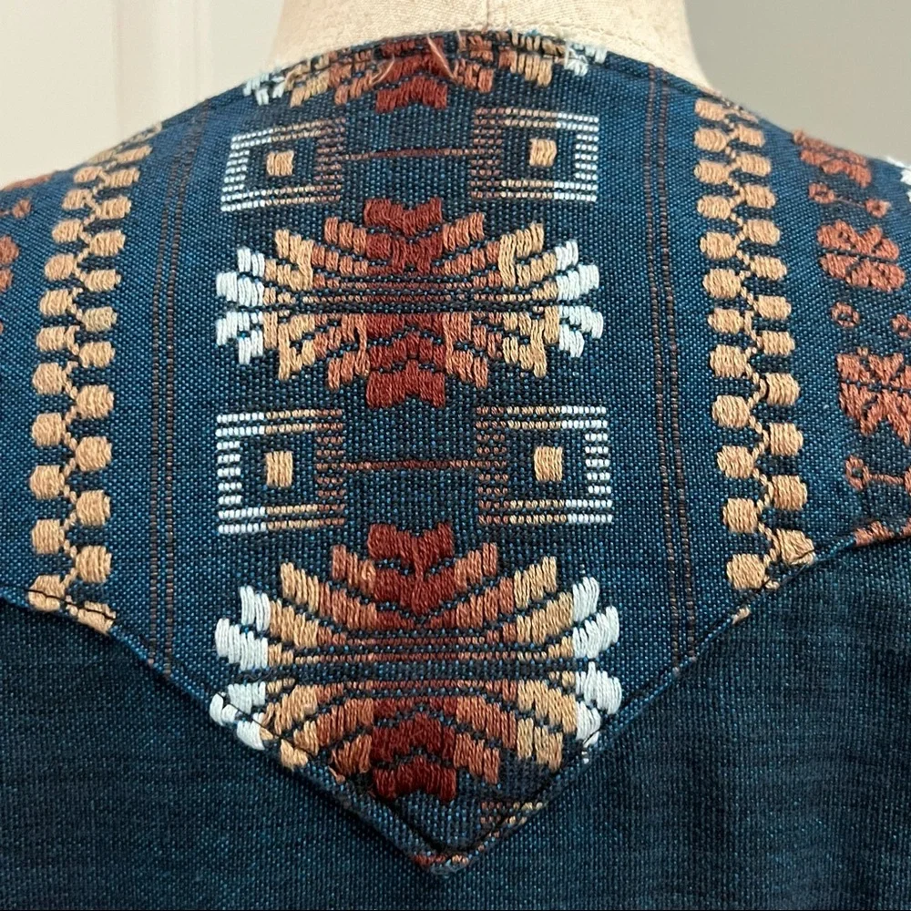 Vintage Embroidered Made in Mexico  Dark Blue Heavy Linen Top - Picture 11 of 16